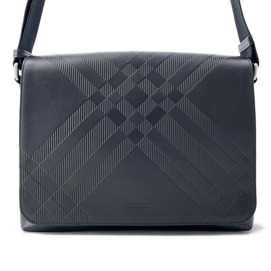 BURBERRY Embossed Check Messenger Bag Black81019221 Calf Leather