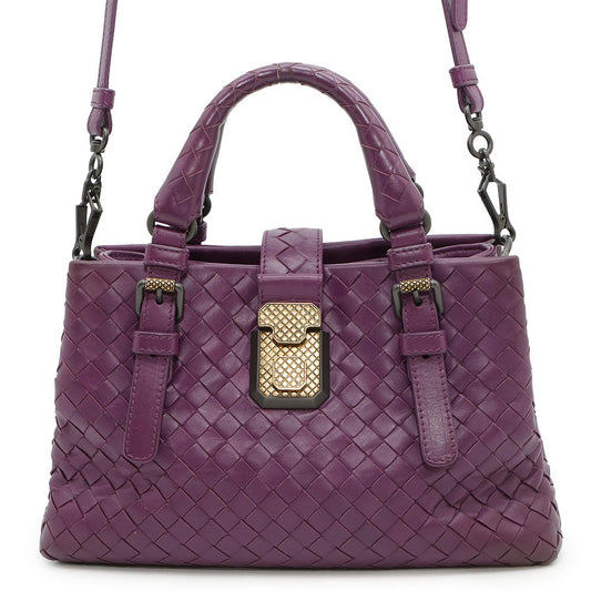Bottega Veneta INTRECCIATO Roma Handbag Purple489509 INTRECCIATOLeather Size Small