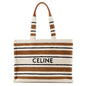 CELINE Cabas Tice Tote Bag Ivory/Brown196762 Canvas Leather Size Large