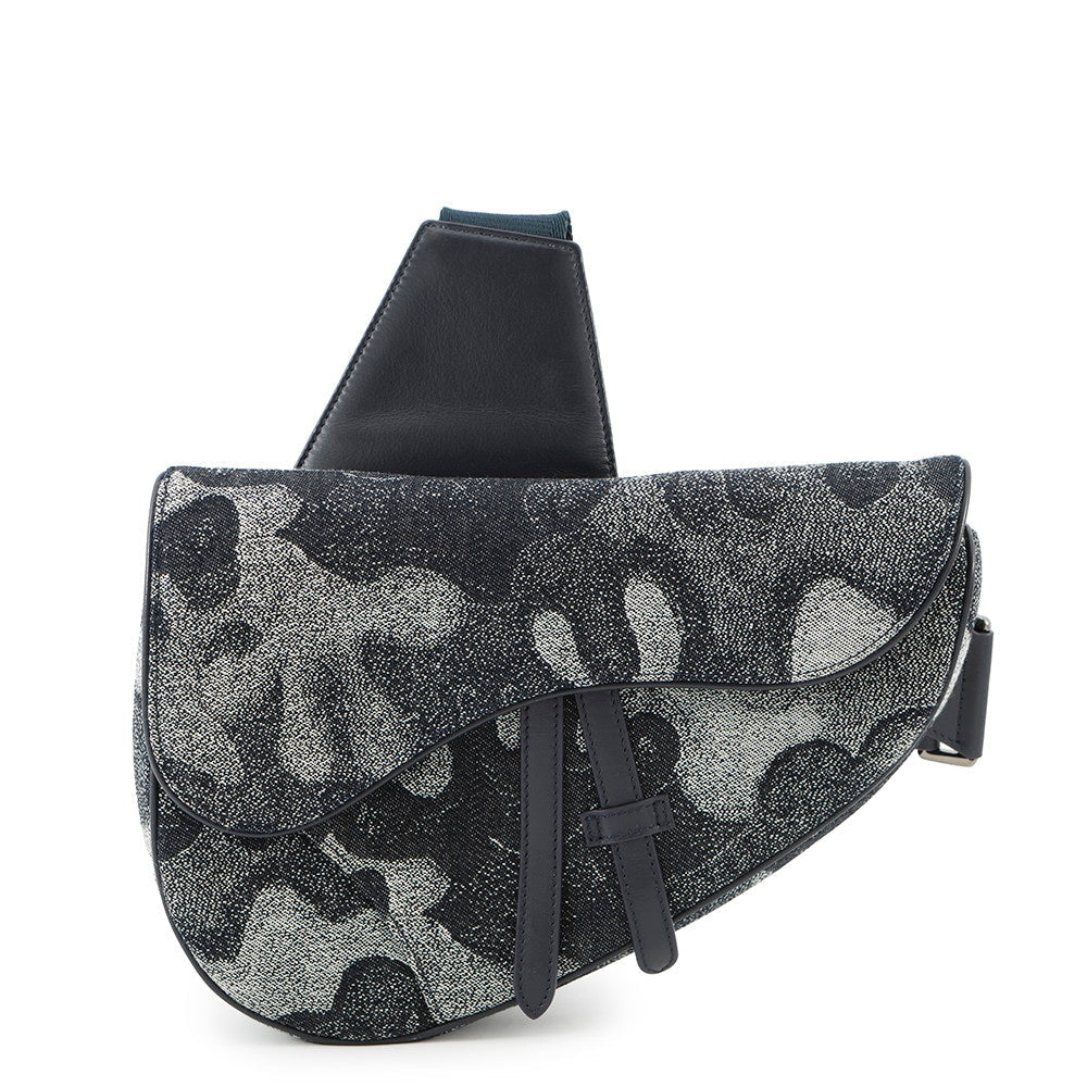 Dior Camouflage Saddle Crossbody Bag Navy Canvas Rovelle Bags