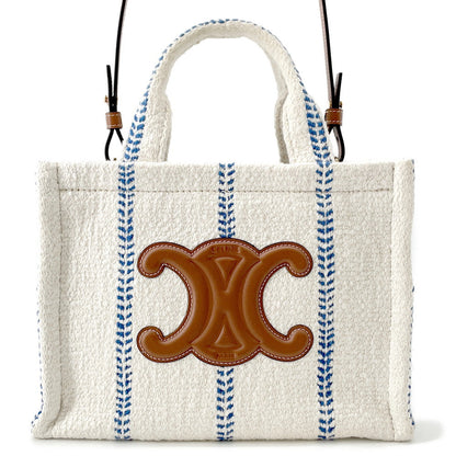 CELINE Small Cabas Thais Tote Bag White/Blue199162EYI.01BB Textile Leather Size Small