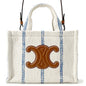 CELINE Small Cabas Thais Tote Bag White/Blue199162EYI.01BB Textile Leather Size Small