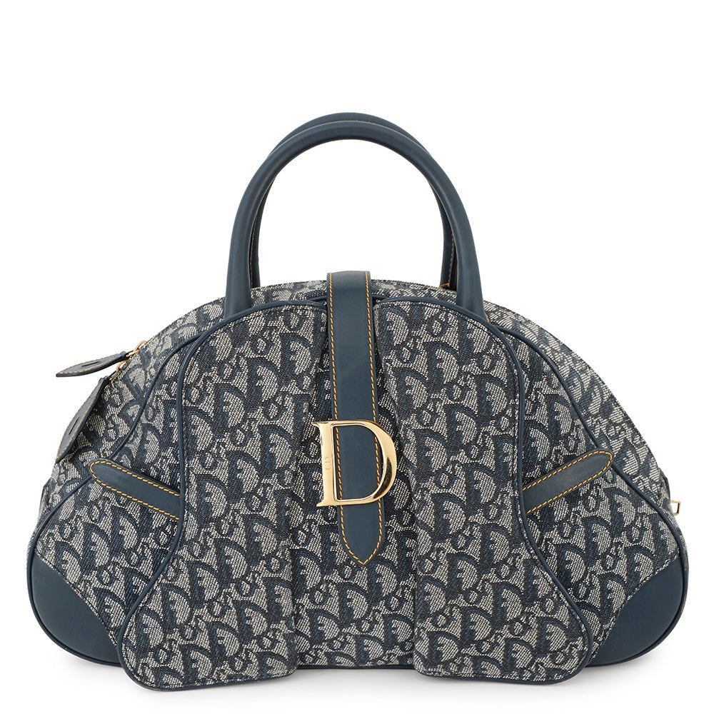 Dior Trotter double saddle bag Navy Canvas Leather Rovelle Bags