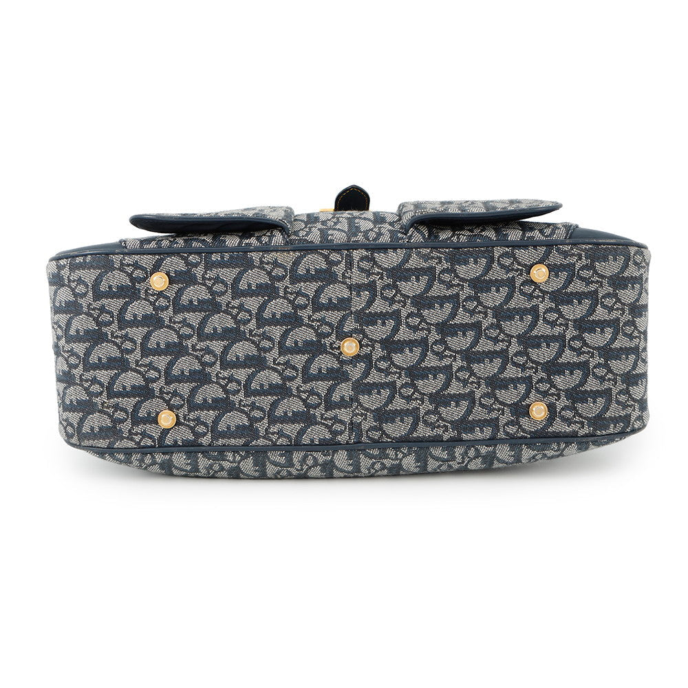 Dior Trotter double saddle bag Navy Canvas Leather Rovelle Bags