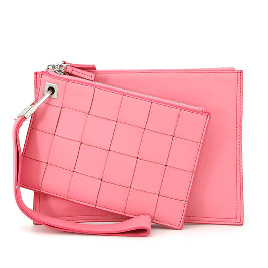 Bottega Veneta Maxi INTRECCIATO Small Double Pouch Pink574049 Leather Size Small