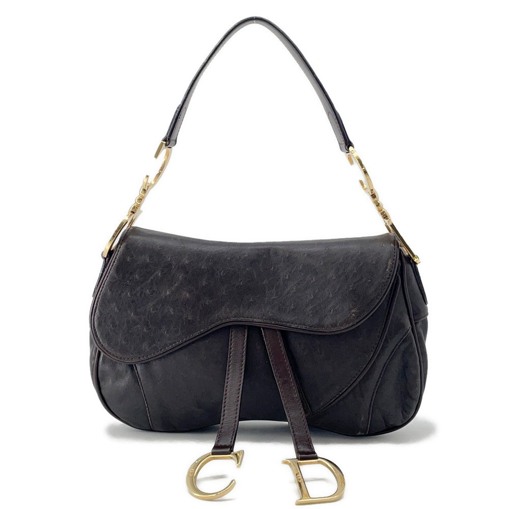 Dior Saddle OneShoulder Bag Brown Autruche Embossed Leather Rovelle Bags