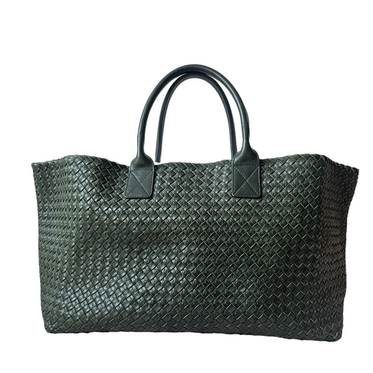 Bottega Veneta Cabat Tote Dark Green Intreccio Leather 45cm