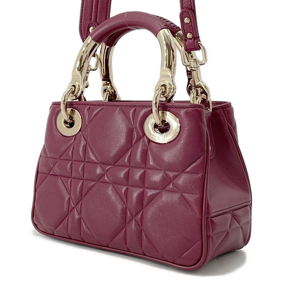 Dior Lady'S 95 22 2Way Handbag Bordeaux Leather Size Mini Rovelle Bags
