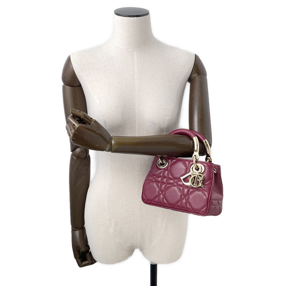 Dior Lady'S 95 22 2Way Handbag Bordeaux Leather Size Mini Rovelle Bags