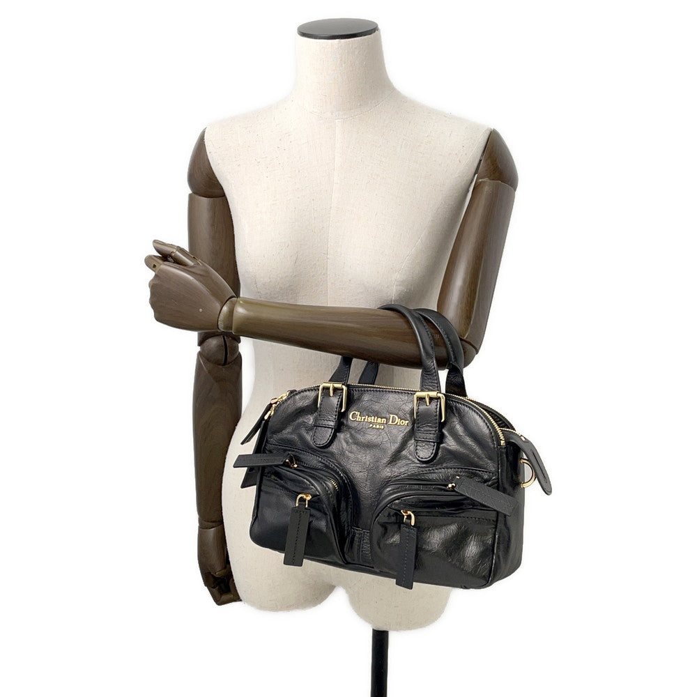 Dior Grand Tour Bowling Bag Blackm6000Unqd Crinkled Calf Leather Size Small Rovelle Bags