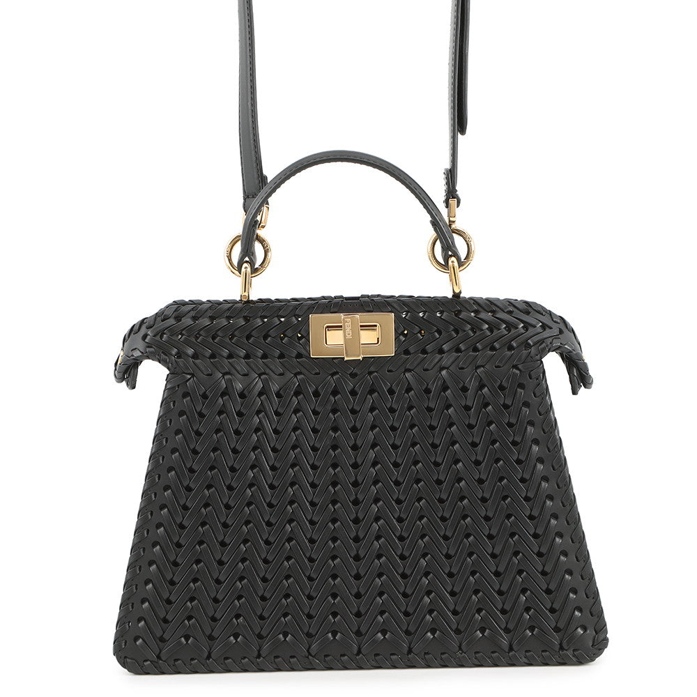 FENDI Peekaboo ISeeU Braided Black8BN327 Leather Size Small Rovelle Bags
