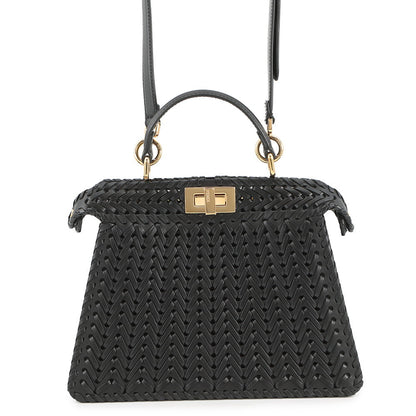 FENDI Peekaboo ISeeU Braided Black8BN327 Leather Size Small Rovelle Bags
