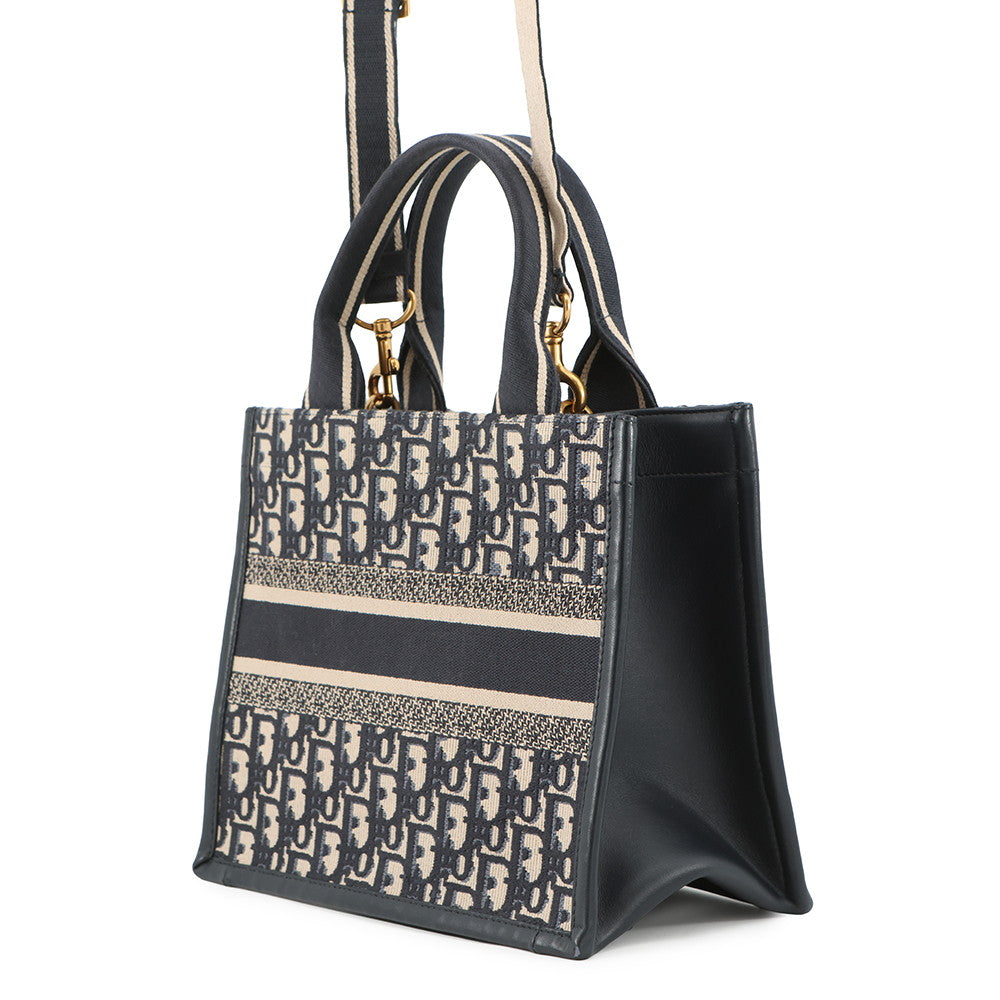 Dior Oblique Embroidery Book Tote Navym1325Czbb Canvas Calf Leather Size Small Rovelle Bags
