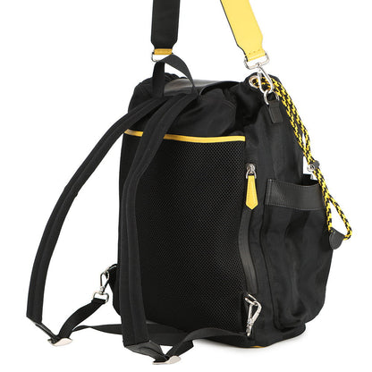 FENDI Strike Pecan Backpack Black/Yellow7VZ056 Nylon Leather Size Large Rovelle Bags