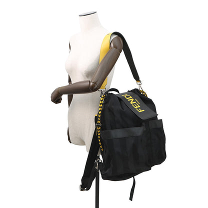FENDI Strike Pecan Backpack Black/Yellow7VZ056 Nylon Leather Size Large Rovelle Bags
