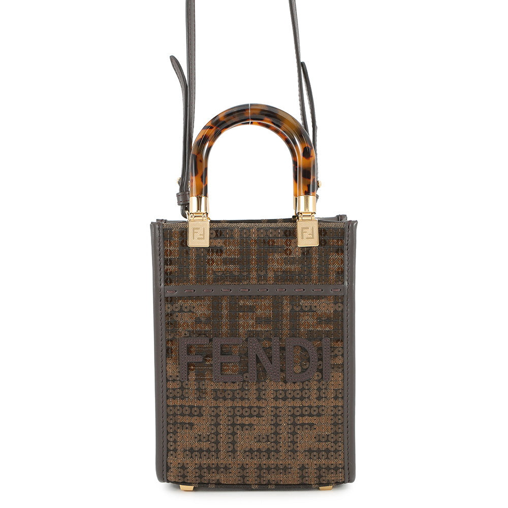 FENDI Zucca Sunshine Shopper 2-Way Handbag Brown8BS051 Canvas Leather Sequins Rovelle Bags