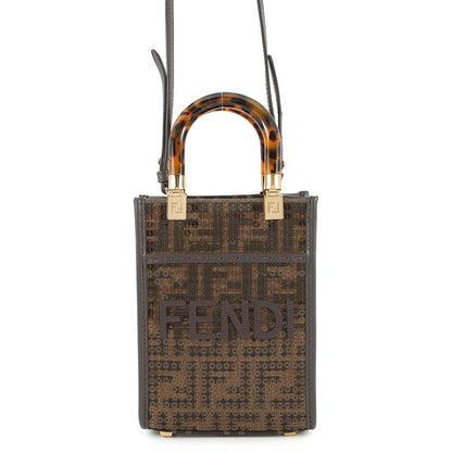 FENDI Zucca Sunshine Shopper 2-Way Handbag Brown8BS051 Canvas Leather Sequins Rovelle Bags