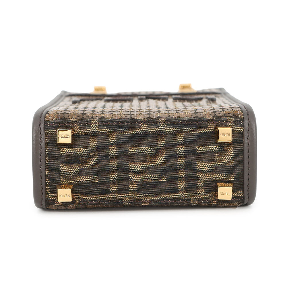 FENDI Zucca Sunshine Shopper 2-Way Handbag Brown8BS051 Canvas Leather Sequins Rovelle Bags