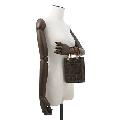 FENDI Zucca Sunshine Shopper 2-Way Handbag Brown8BS051 Canvas Leather Sequins Rovelle Bags