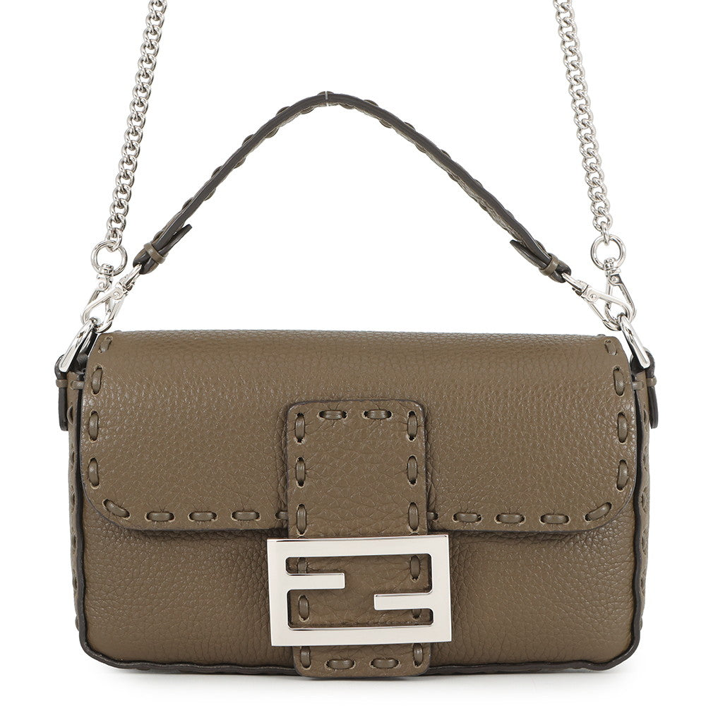 FENDI Selleria Baguette 2-Way Chain Shoulder Bag Khaki8BS017 Leather Size Mini Rovelle Bags