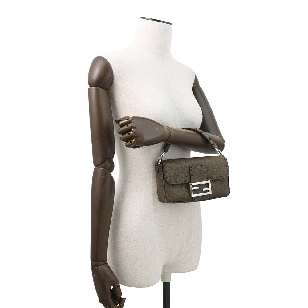 FENDI Selleria Baguette 2-Way Chain Shoulder Bag Khaki8BS017 Leather Size Mini Rovelle Bags