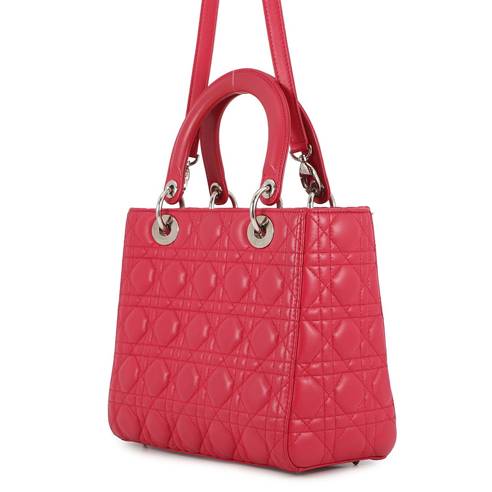 Dior Lady Dior Cannage 2Way Handbag Pink Leather Size Medium Rovelle Bags