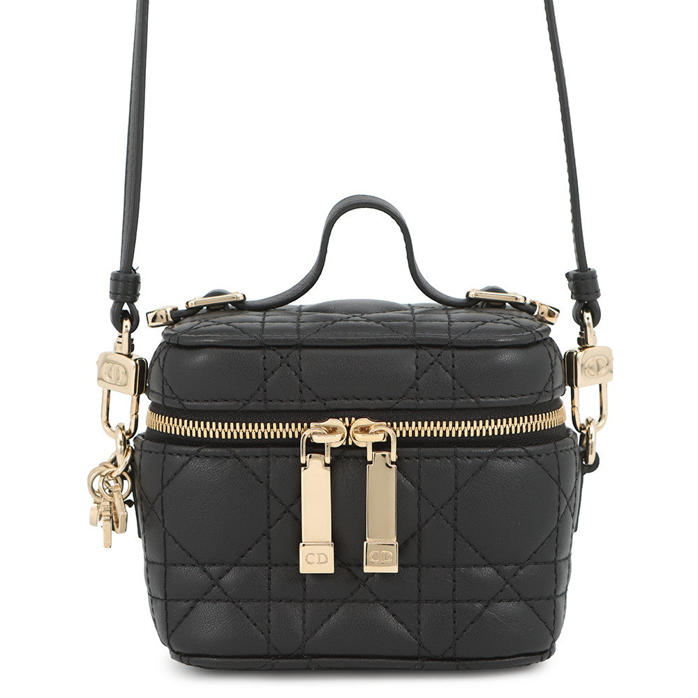 Dior Cannage 2-Way Vanity Shoulder Pouch Black Leather Rovelle Bags