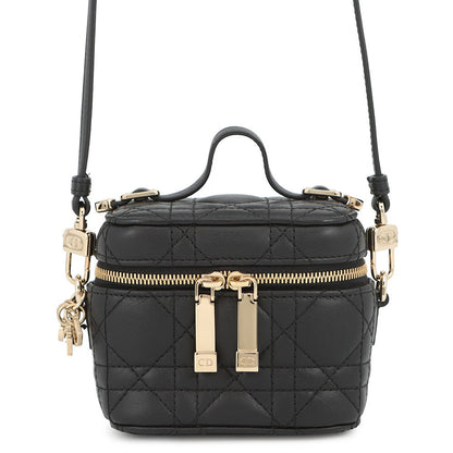 Dior Cannage 2-Way Vanity Shoulder Pouch Black Leather Rovelle Bags
