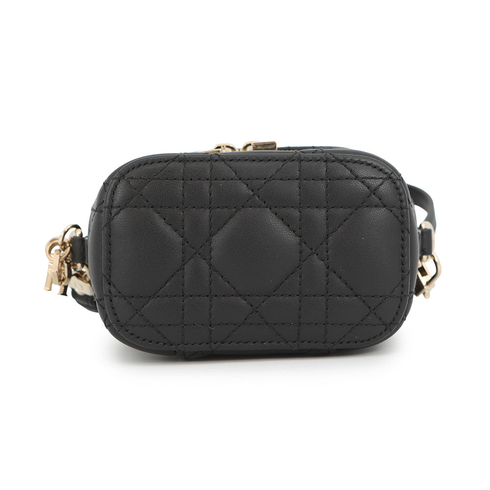 Dior Cannage 2-Way Vanity Shoulder Pouch Black Leather Rovelle Bags
