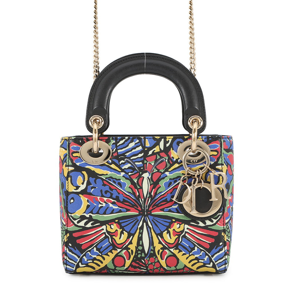 Dior Lady Dior 2Way Handbag Multicolor Leather Size Mini Rovelle Bags