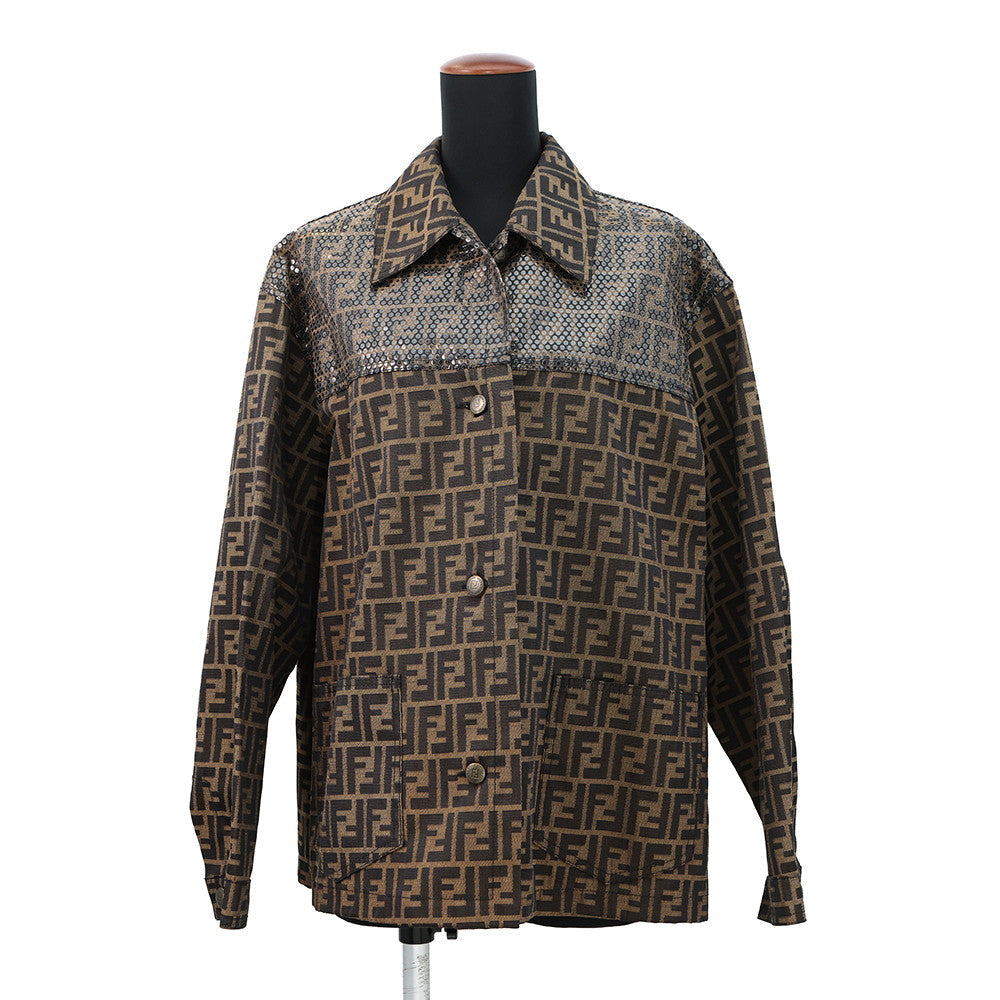 FENDI Logo Print Jacket Size Chronomat 44 Brown Polyester70% Cotton30% Rovelle Bags