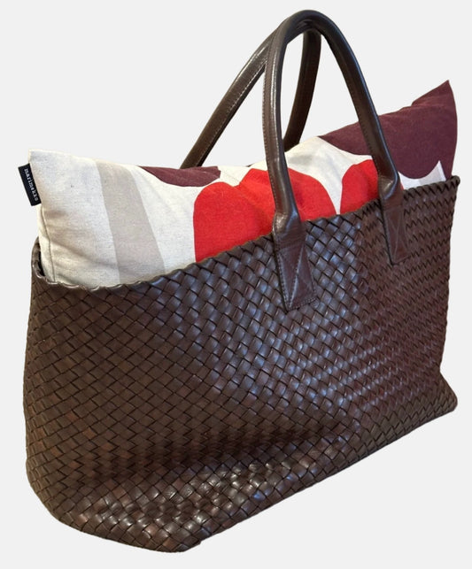 Bottega Veneta Cabat Large Intreccio Leather Tote Bag Dark Chocolate Brown