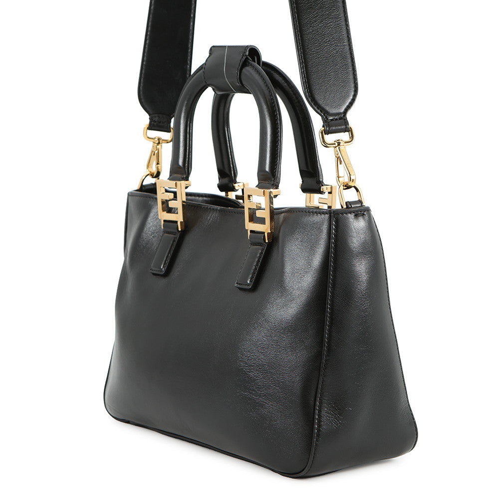 FENDI FF Tote 2WAY Bag Black8BH367 Leather Size Small Rovelle Bags