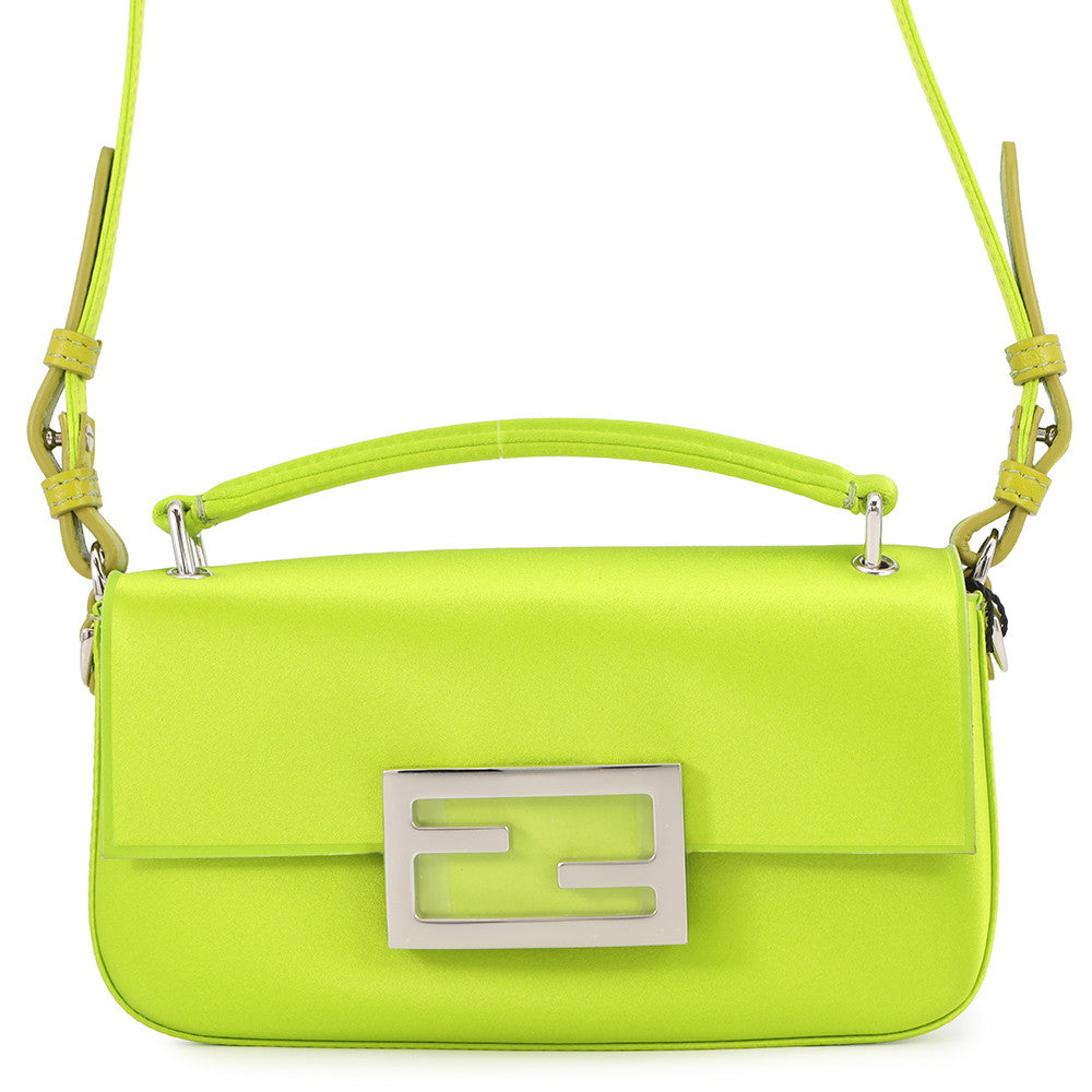 FENDI Baguette Phone Pouch Light Green/Brown7AS142 Satin Rovelle Bags