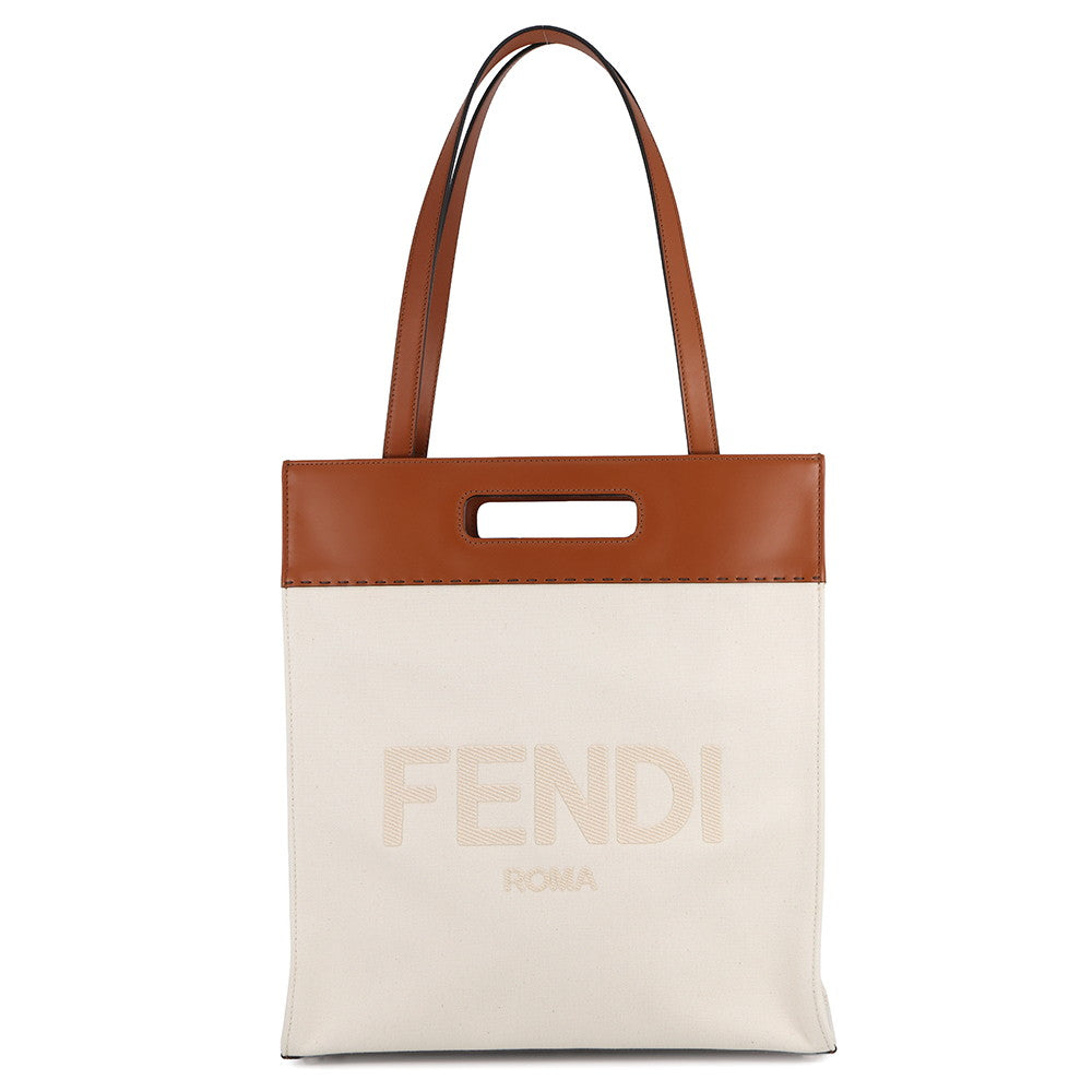 FENDI Shopping bag Brown/White7VA481 Leather Canvas Rovelle Bags
