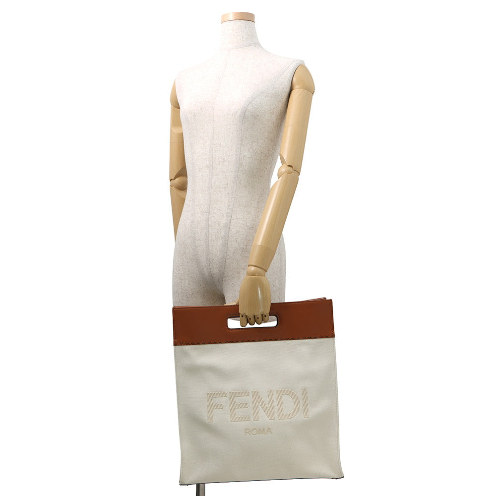 FENDI Shopping bag Brown/White7VA481 Leather Canvas Rovelle Bags