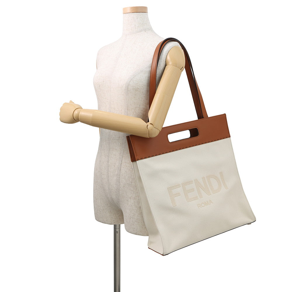 FENDI Shopping bag Brown/White7VA481 Leather Canvas Rovelle Bags