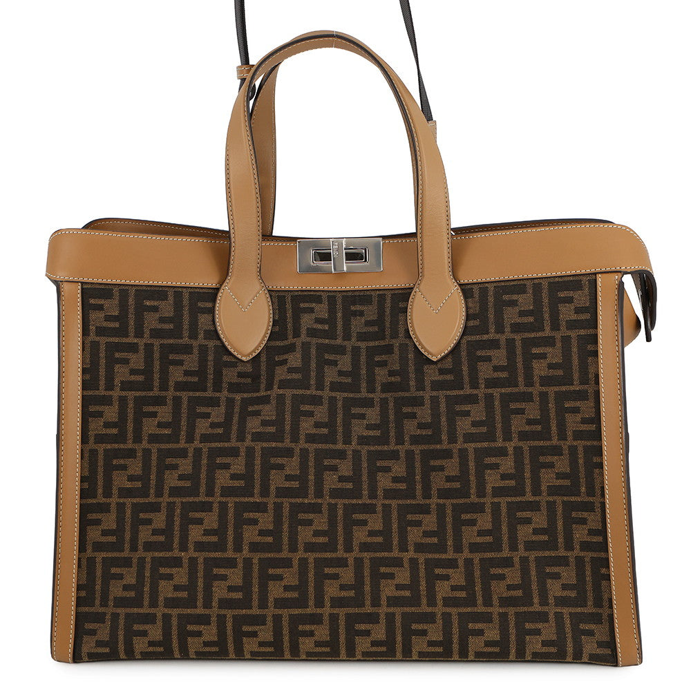 FENDI Peekaboo I See You Zucca Forty 8 Camel/Brown7VA566 Leather Canvas Rovelle Bags