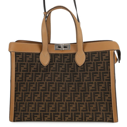 FENDI Peekaboo I See You Zucca Forty 8 Camel/Brown7VA566 Leather Canvas Rovelle Bags