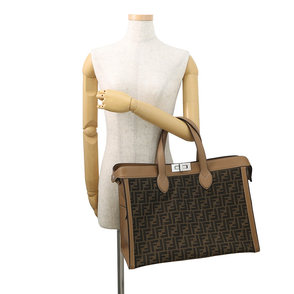 FENDI Peekaboo I See You Zucca Forty 8 Camel/Brown7VA566 Leather Canvas Rovelle Bags