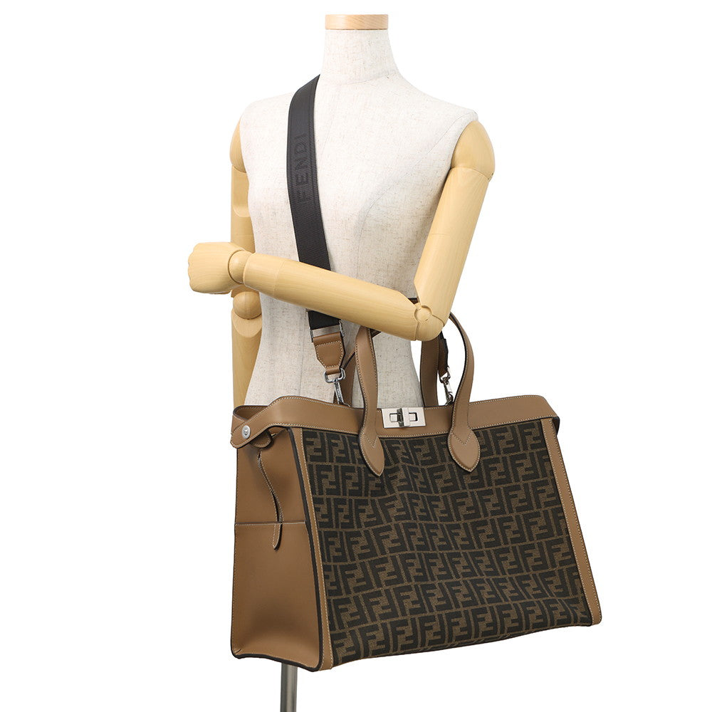 FENDI Peekaboo I See You Zucca Forty 8 Camel/Brown7VA566 Leather Canvas Rovelle Bags