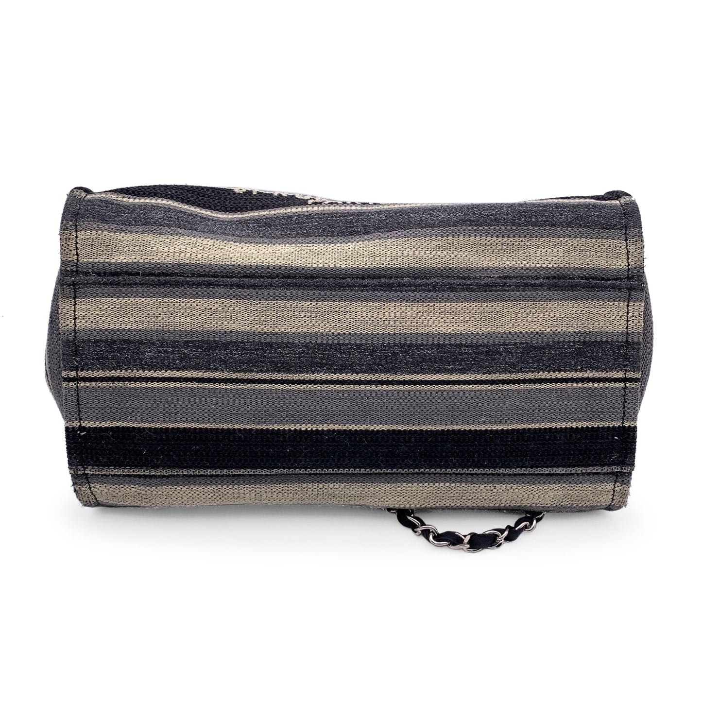 Chanel Black Grey Striped Canvas Medium Deauville Tote Bag Rovelle Bags