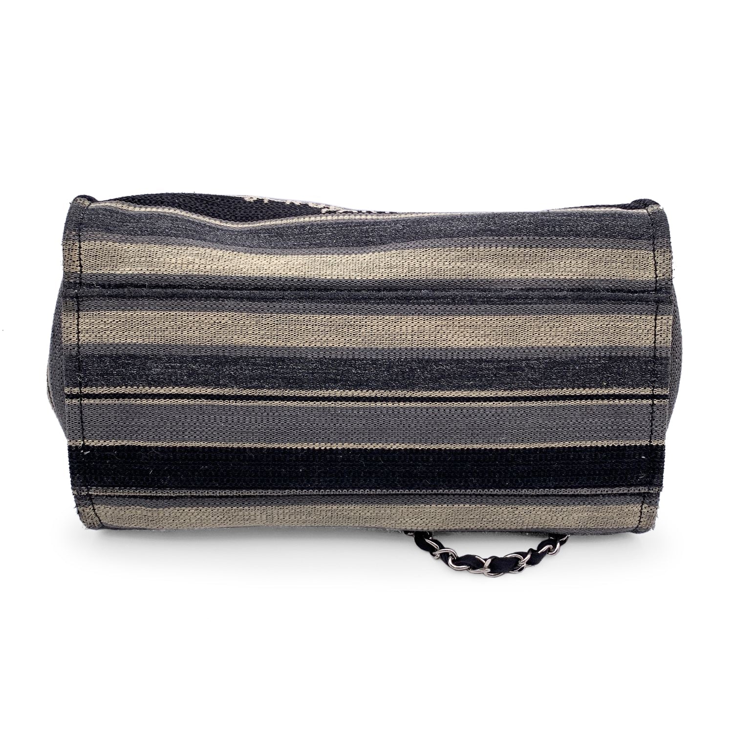 Chanel Black Grey Striped Canvas Medium Deauville Tote Bag Rovelle Bags