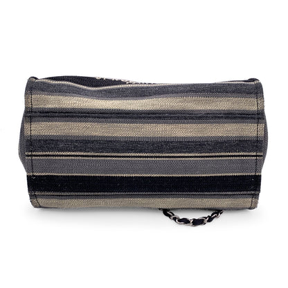 Chanel Black Grey Striped Canvas Medium Deauville Tote Bag Rovelle Bags