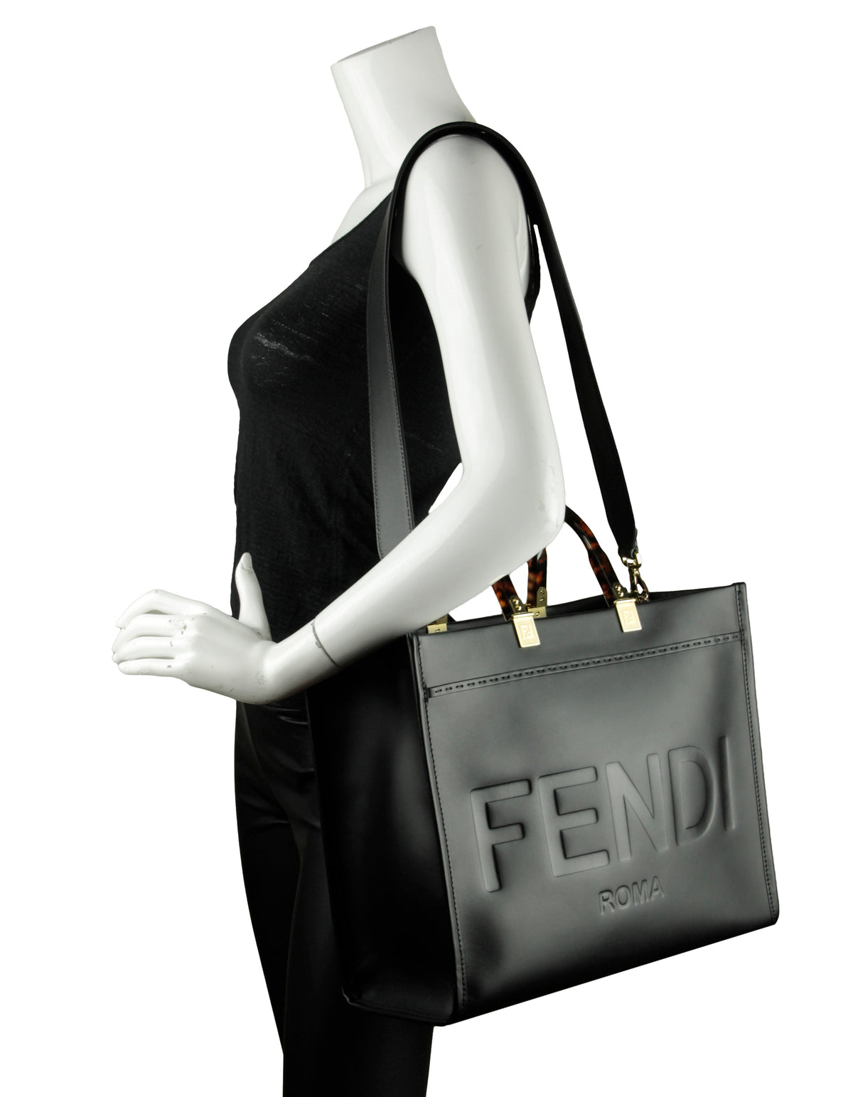 Fendi Black Leather Medium Fendi Sunshine Shopper Tote Bag Rovelle Bags