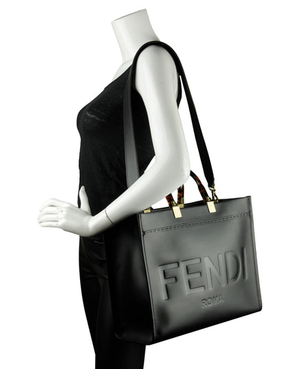Fendi Black Leather Medium Fendi Sunshine Shopper Tote Bag Rovelle Bags