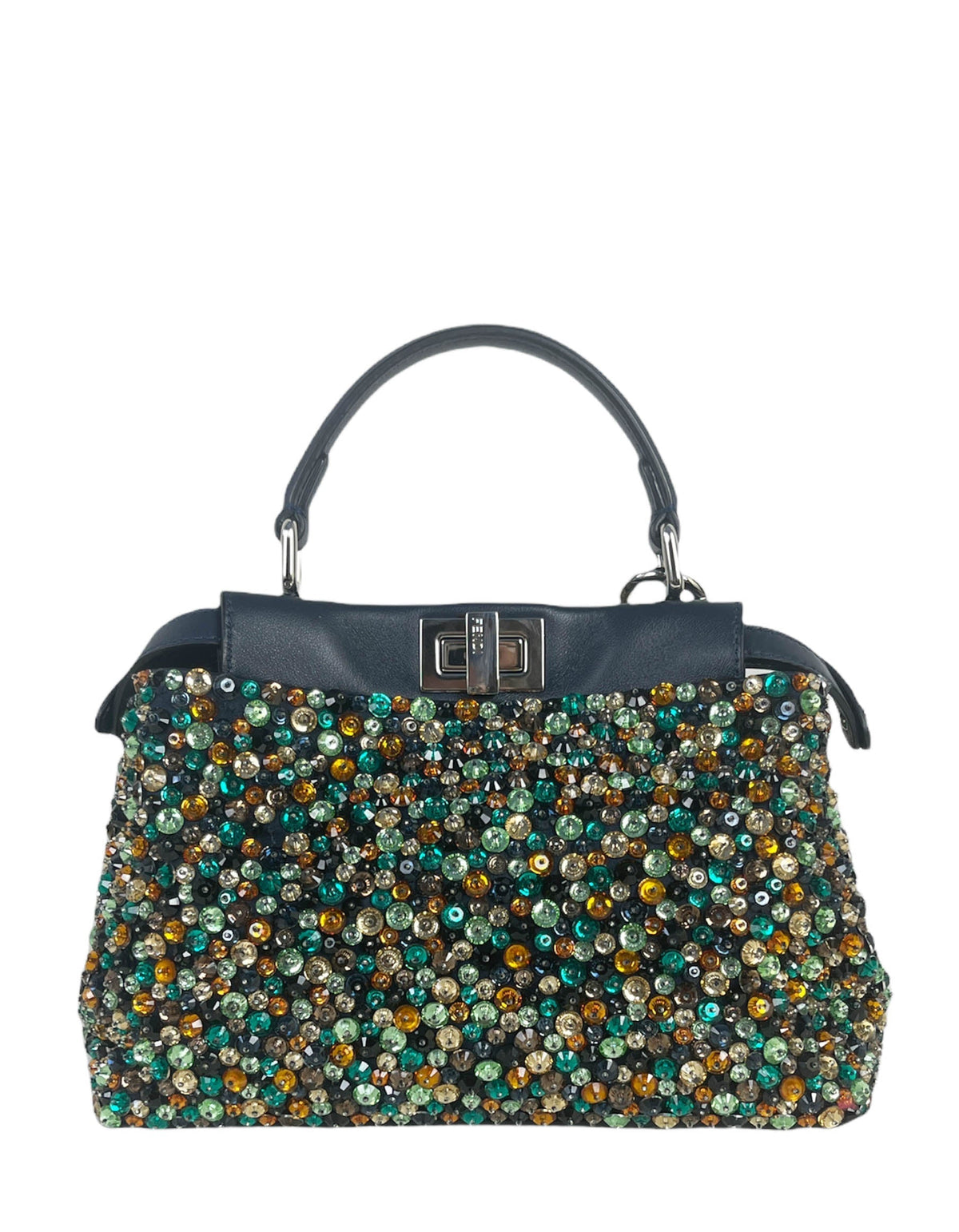 Fendi Navy Leather Mini Peekaboo Crossbody w/ Multicolor Jewels Rovelle Bags
