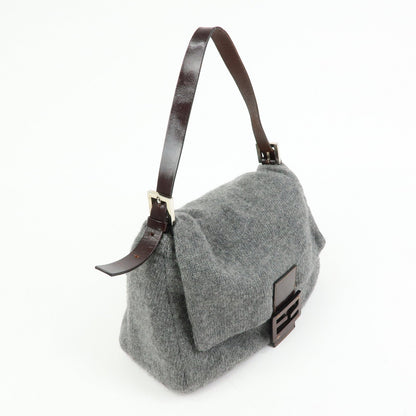 FENDI Mamma Baguette Wool Leather Shoulder Bag Grey Brown 26325 Rovelle Bags