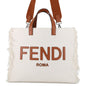 FENDI Logo 2WAY Tote Bag White/Brown7VA591 Canvas Leather Rovelle Bags