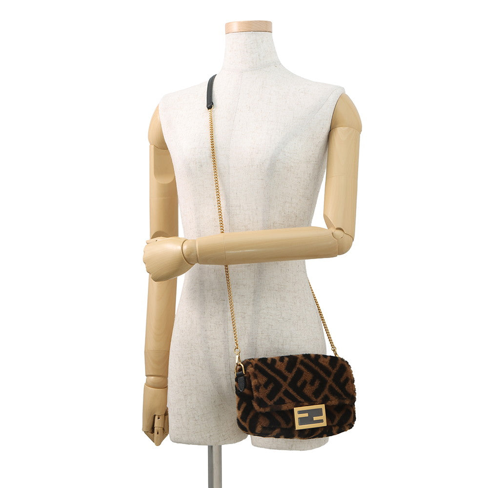FENDI Mini Bucket Brown/Black8BS017 Mouton Leather Rovelle Bags